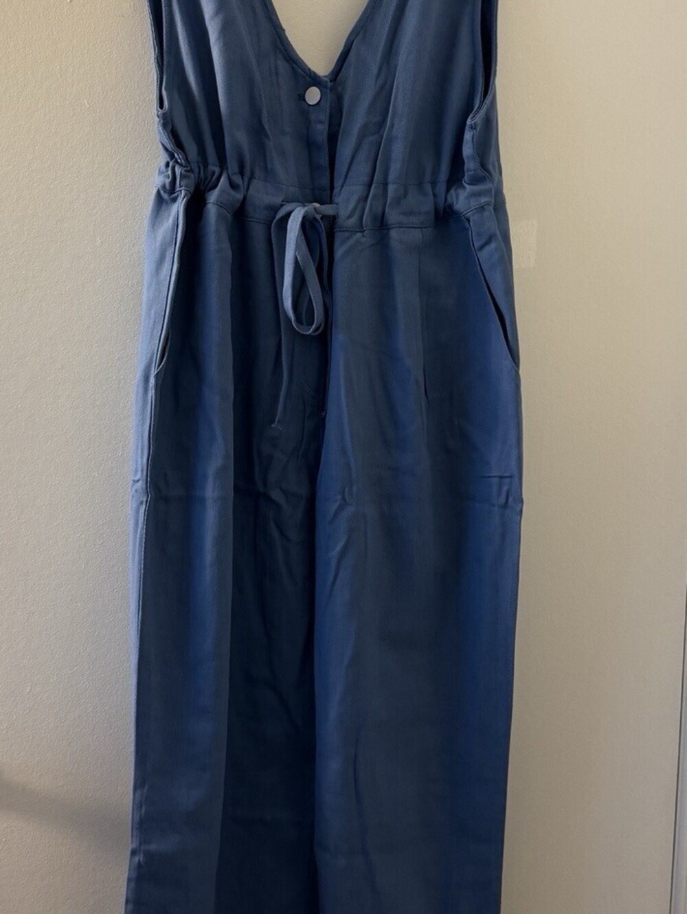 Double Zero Women’s Blue Utility Jumpsuit Wide Leg Tie Waist Sleeveless L